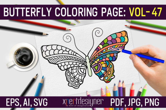 Butterfly Coloring Page for Adults 47: Graphics & Coloring Pages Amp