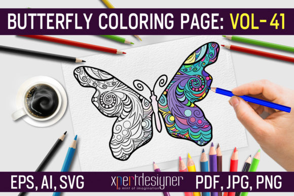 Butterfly Coloring Page Vol 41: Graphics & Coloring Pages Amp
