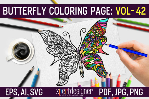Butterfly Coloring Page Vol 42: Graphics & Coloring Pages Amp