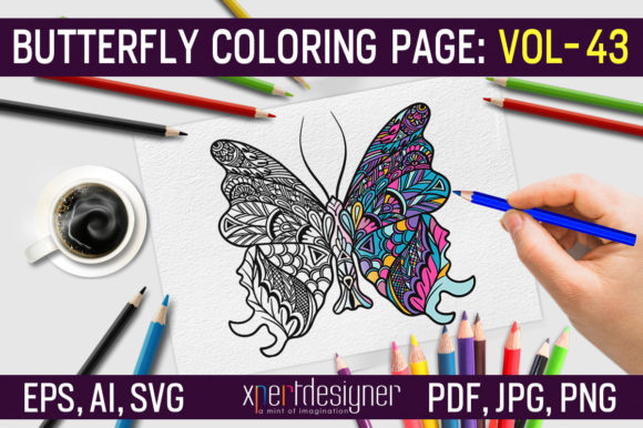 Butterfly Coloring Page Vol-43: Graphics & Coloring Pages Amp