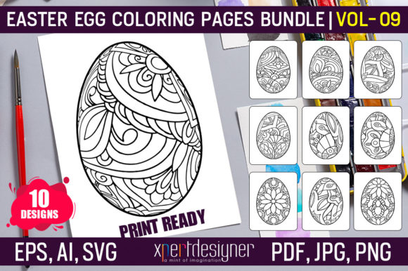 Easter Coloring Book Pages Vol 09 for Embroidery