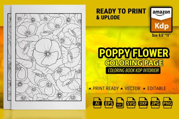 Poppy Flower Coloring Book: Graphics & Coloring Pages Amp